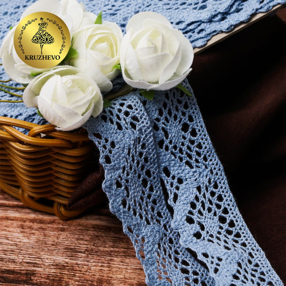 Тесьма вязаная KRUZHEVO 30мм TBY-5234 цв.23 голубой уп.10м