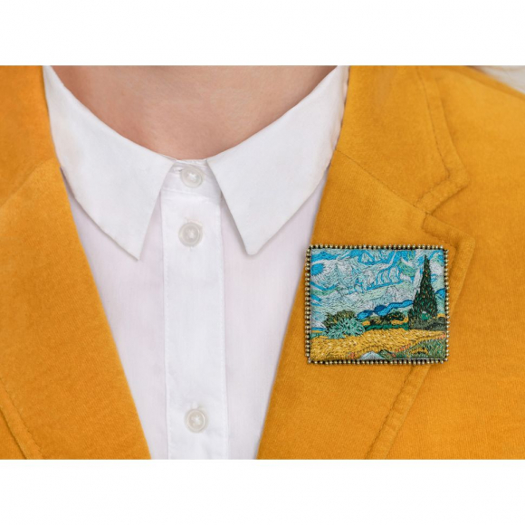 Набор для вышивания PANNA Живая картина арт. MET-JK-2266 Брошь. Пшеничное поле с кипарисами 6х5 см