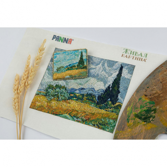 Набор для вышивания PANNA Живая картина арт. MET-JK-2266 Брошь. Пшеничное поле с кипарисами 6х5 см