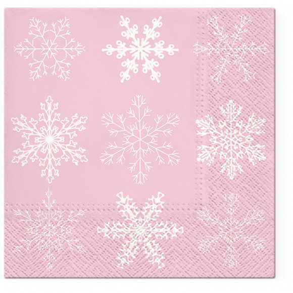 Салфетки трехслойные для декупажа, коллекция "Lunch"  TETЕ a TETE "Большие снежинки - розовый"