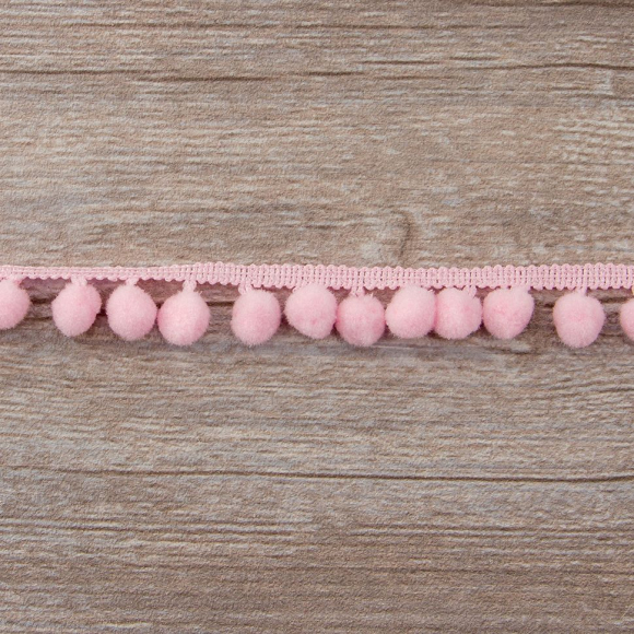 Тесьма с помпонами, диаметр 10 мм, цвет бледно-розовый
