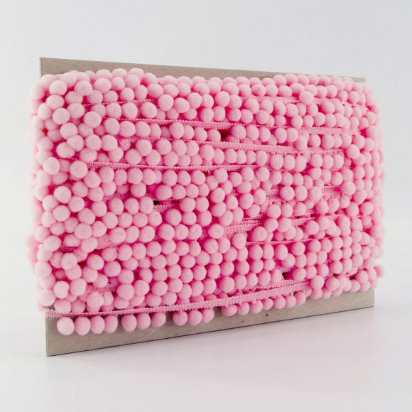 Тесьма с помпонами, диаметр 10 мм, цвет бледно-розовый