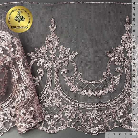 Кружево на сетке арт.TBY.40470 шир.230мм цв.6615 розовая пудра уп.13,71м