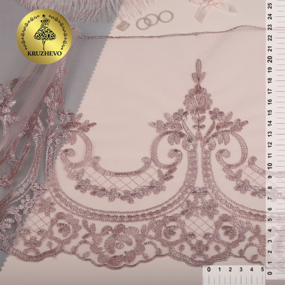 Кружево на сетке арт.TBY.40470 шир.230мм цв.6615 розовая пудра уп.13,71м