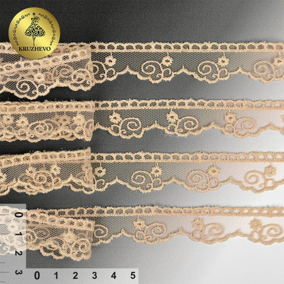 Кружево на сетке KRUZHEVO арт.TR.4890 шир.20мм цв.202 св.бежевый уп.14м