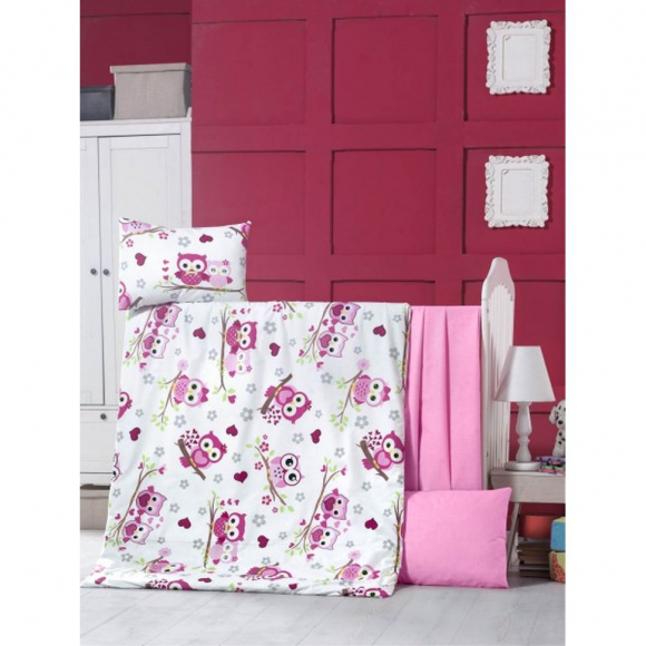 Ткань ранфорс Совы, арт.SL-G9832-1, 100% хлопок, шир.240см, цв.розовый, рул.30м