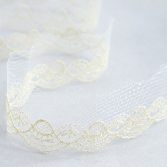 177941_Вышивка на тюле, 36 мм, цвет экрю