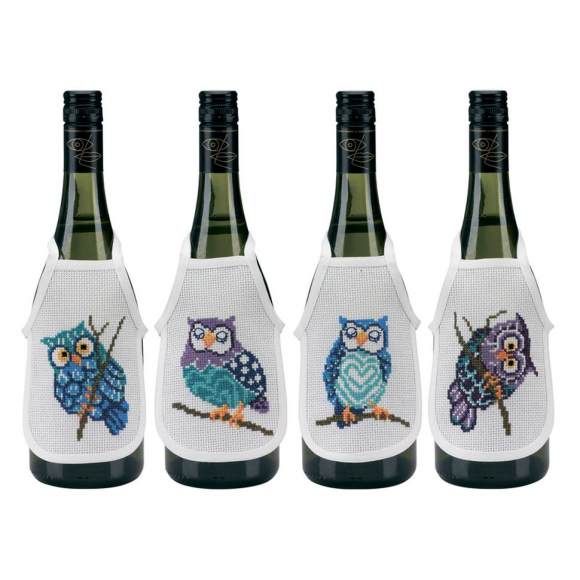 Набор для вышивания PERMIN арт.78-3824 Фартучки на бутылку Совы 10х15 см