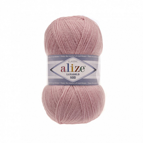 Пряжа для вязания Ализе LanaGold 800 (49% шерсть, 51% акрил) 5х100г/800м цв.161 пудра