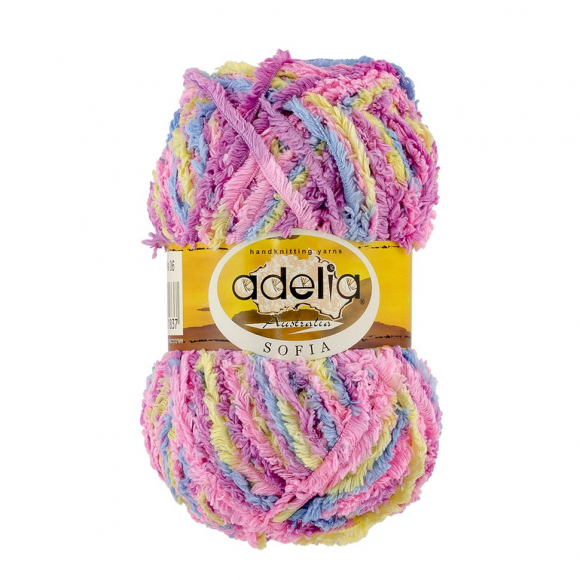 Пряжа ADELIA SOFIA (100% полиэстер) 10х50г/90м цв.06 голубой/розовый/сиреневый/желтый Пряжа ADELIA SOFIA (100% полиэстер) 10х50г/90м цв.06 голубой/розовый/сиреневый/желтый