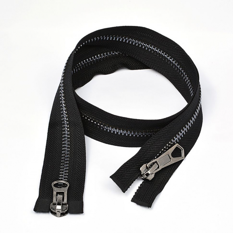 Молния MaxZipper мет. №8 черный никель шлиф.звено, 2 замка, 75 см цв.F322 черный уп.10шт