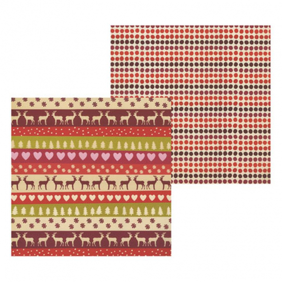 70991_Бумага двухсторонняя для скрапбукинга "Олени и красные сердца"