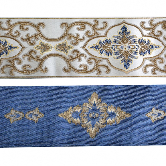 Лента отделочная жаккардовая арт.TBY.9D-02 шир.90 мм цв.серо/синий уп.25м