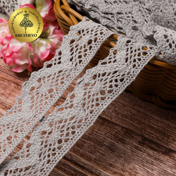 Тесьма вязаная KRUZHEVO 30мм TBY-5234 цв.25 св.серый уп.10м