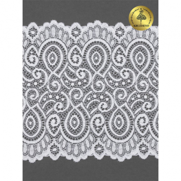 Кружево-стрейч KRUZHEVO арт.TBY.L1351 шир.180мм цв.001 белый уп.3 м