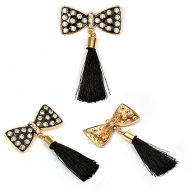 Брошь металл Бантик со стразами и кисточкой арт.UF.SH-8 цв.золото/черный уп.5шт Брошь металл Бантик со стразами и кисточкой арт.UF.SH-8 цв.золото/черный уп.5шт