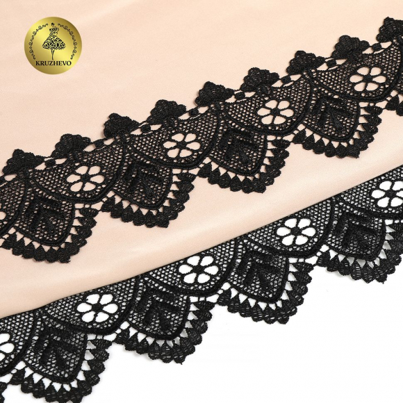 Кружево гипюр KRUZHEVO арт.TR.0736 шир.80мм цв.03 черный уп.9м