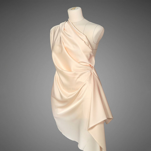 Ткань шелк Армани 90г/м? 97% ПЭ 3% Спандекс шир.150см арт.TBYArm-007 цв.07 экрю рул.25м