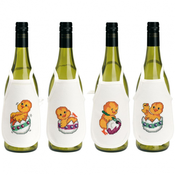 Набор для вышивания PERMIN арт.78-9570 Фартучки на бутылку Цыплята 10х15 см