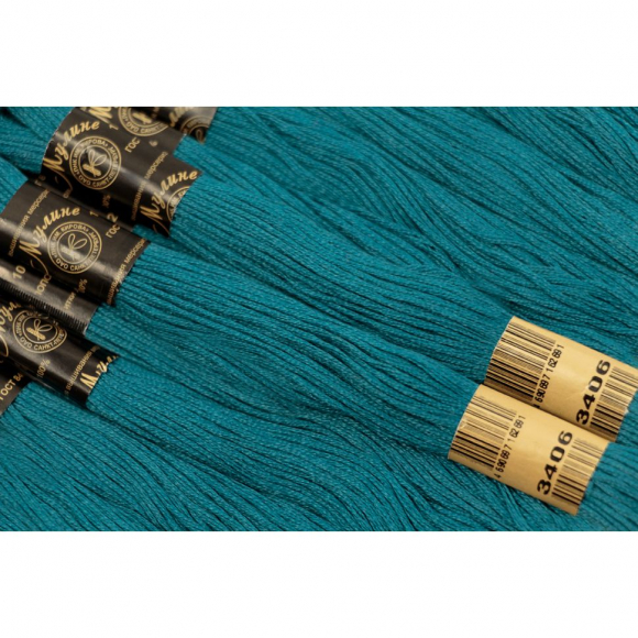 Нитки мулине цв.3406 зелёный 12х10м С-Пб