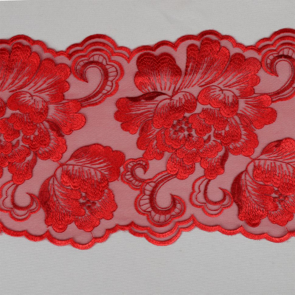 Кружево вышивка на сетке KRUZHEVO арт.TBY.OG37 шир.180мм цв.красный уп.13м