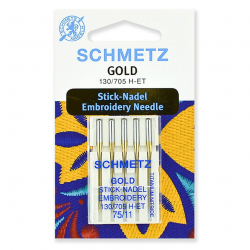 Иглы для бытовых швейных машин Schmetz для вышивки Gold, титаниум 130/705H-ET №75, уп.5 игл
