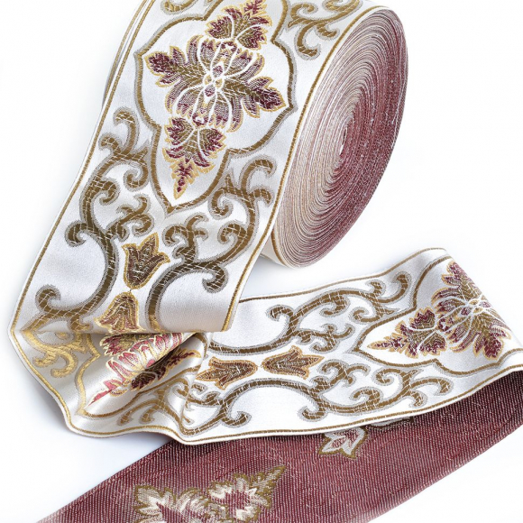 Лента отделочная жаккардовая арт.TBY.9D-01 шир.90 мм цв.серо/бордовый уп.25м