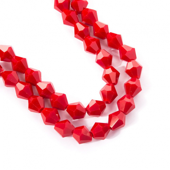 Бусины граненые Биконус (стекло) на нитях арт.TBY-K-2  8х8мм отвер.1,8мм цв.67 красный уп.3х40 бусин