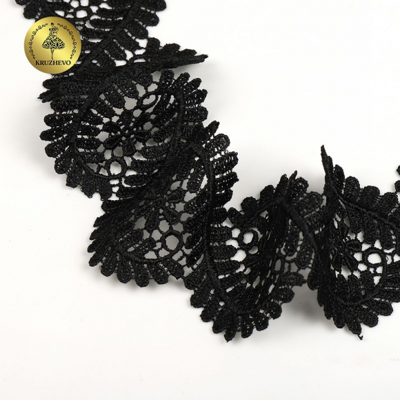 Кружево гипюр KRUZHEVO арт.TR.0735 шир.50мм цв.03 черный уп.9м