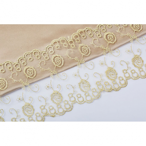 Кружево на сетке арт.TBY 10272 шир.135мм цв.желтый/ белый уп.14,63м