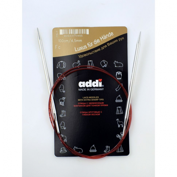 Спицы круговые с удлиненным кончиком, addiClassic Lace №4,5, 100 см