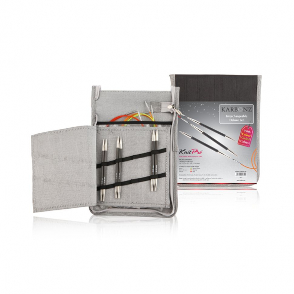 41621 Knit Pro Набор Starter Set съемных спиц для вязания Karbonz 4вида спиц в наборе 3мм, 3,5мм, 4мм, 4,5мм тросик 60, 80, 100 см
