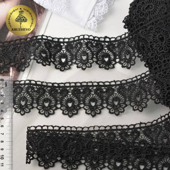 Кружево гипюр KRUZHEVO арт.TR 808 шир.45мм цв.05 черный уп.9м
