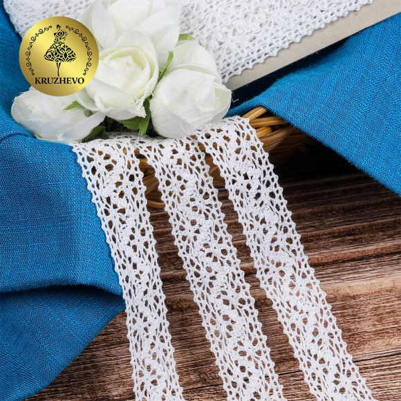 Тесьма вязаная KRUZHEVO 20мм TBY-5237 Тонкая нить цв.02 белый уп.10м