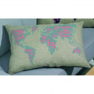 Набор для вышивания PERMIN арт.83-4339 Подушка Карта мира - серо-голубой 68х46 см