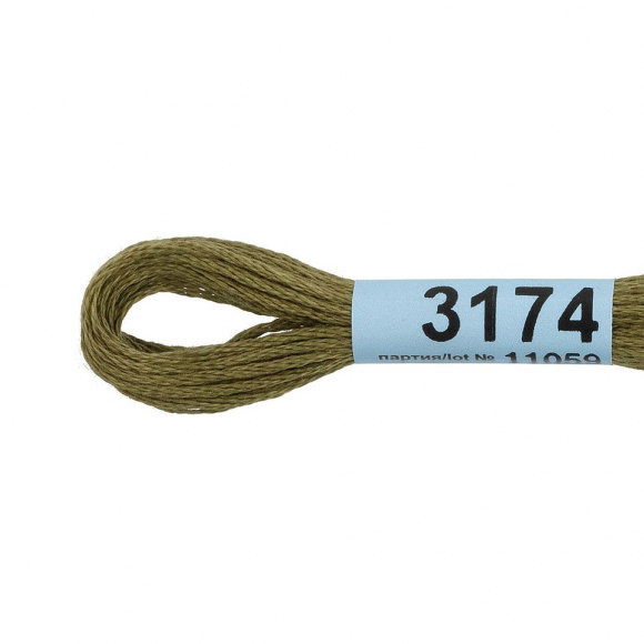 Нитки для вышивания Gamma мулине (3173-6115) 100% хлопок 24 x 8 м цв.3174 хаки