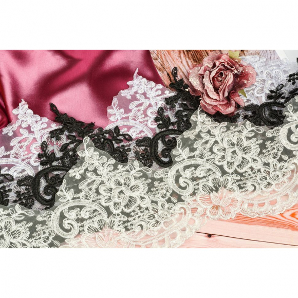 Кружево на органзе арт.TBY D1510 шир.185мм цв.3 черный уп.9,14м