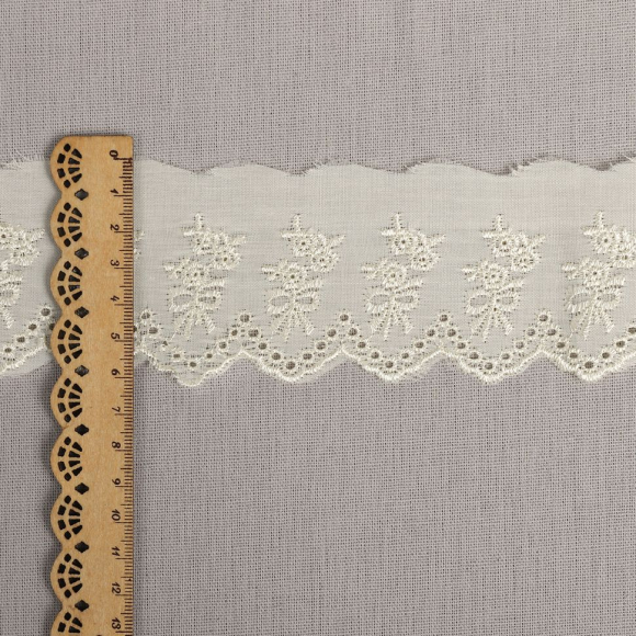 Кружево шитье KRUZHEVO арт.ТСВ-20S10 шир.5,5см цв.002 молочный, хлопок уп.13,71м