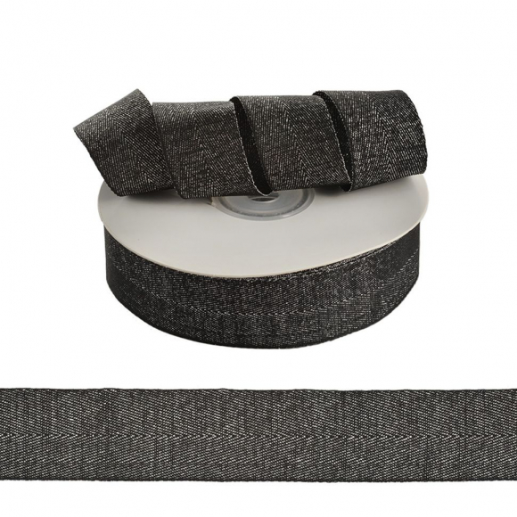 Тесьма киперная металлизированная 25 мм полиэстер арт.TBYT29 цв.черный уп.22,85м