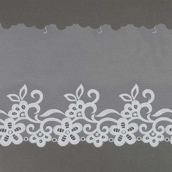 Кружево вышивка на сетке KRUZHEVO арт.TBY.OG38 шир.210мм цв.белый, левая уп.9м