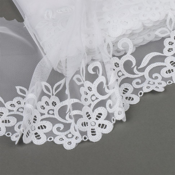 Кружево вышивка на сетке KRUZHEVO арт.TBY.OG38 шир.210мм цв.белый, левая уп.9м