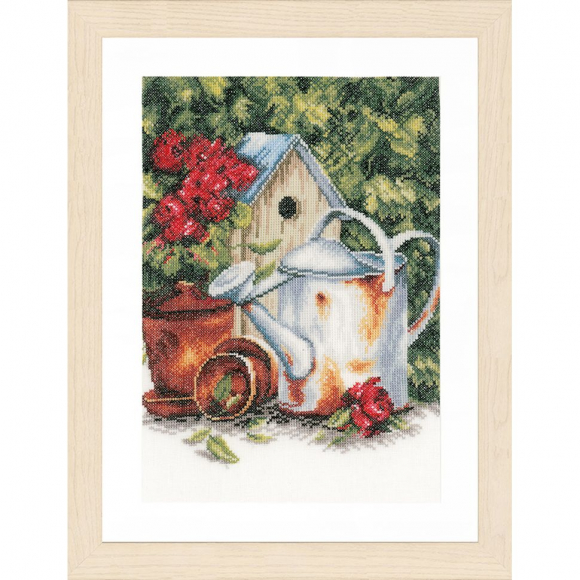 Набор для вышивания LANARTE арт.PN-0167124 Watering can & birdhouse 20х26 см