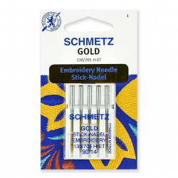 Иглы для бытовых швейных машин Schmetz для вышивки Gold, титаниум 130/705H-ET №90, уп.5 игл