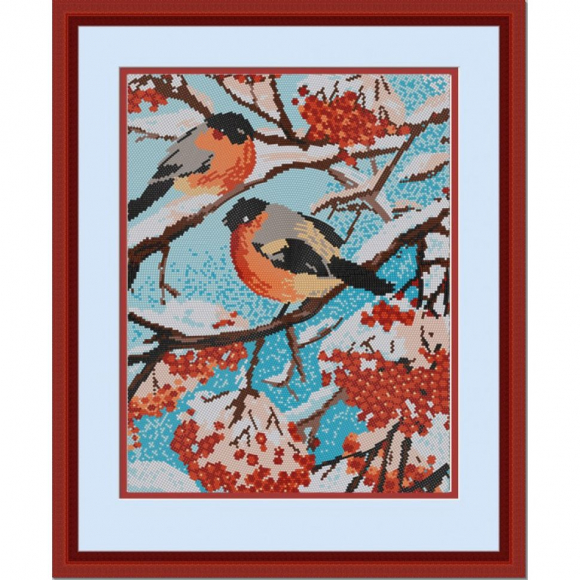 Рисунок на ткани (Бисер) КОНЁК арт. 9513 Снегири 29х39 см