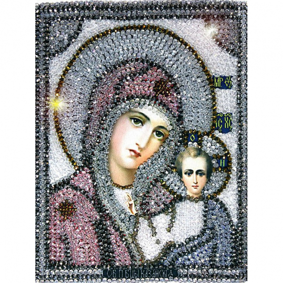 Набор для вышивания хрустальными бусинами ОБРАЗА В КАМЕНЬЯХ арт. 7701 Казанская Божия Матерь 18х23,4 см