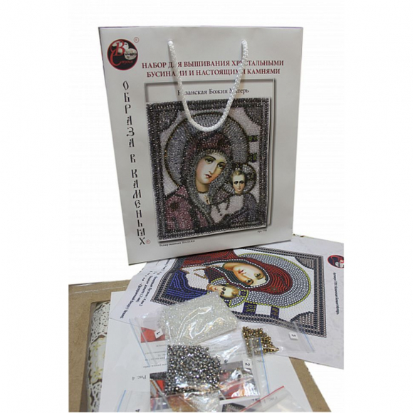 Набор для вышивания хрустальными бусинами ОБРАЗА В КАМЕНЬЯХ арт. 7701 Казанская Божия Матерь 18х23,4 см