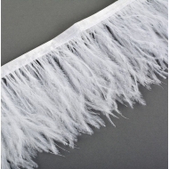 Перья на ленте Страус арт.FBY-08-01 шир.8см цв.белый уп.2м