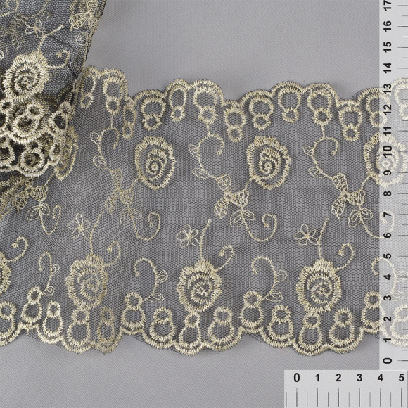 Кружево на сетке арт.TBY 10272 шир.135мм цв.желтый/ черный уп.14,63м