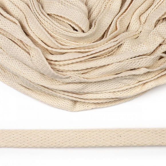 Шнур плоский х/б 15мм турецкое плетение цв.002 св.бежевый уп.50 м