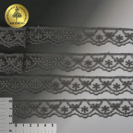 Кружево на сетке KRUZHEVO арт.TR.3820 шир.25мм цв.370 т.серый уп.14м